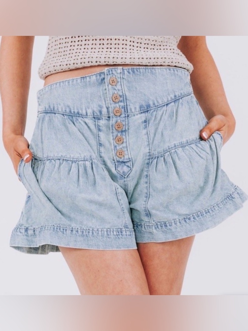 Free People Fleur Shorts Sky Blue Large New With Tags